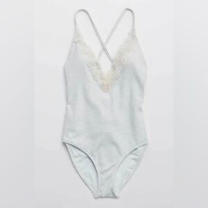 Light blue Aerie waffle one piece swimsuit